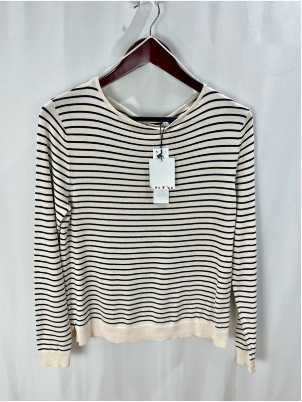 NEW Zara Cream Breton Boatneck Sweater Size XS (fits S) - Picture 2 of 7